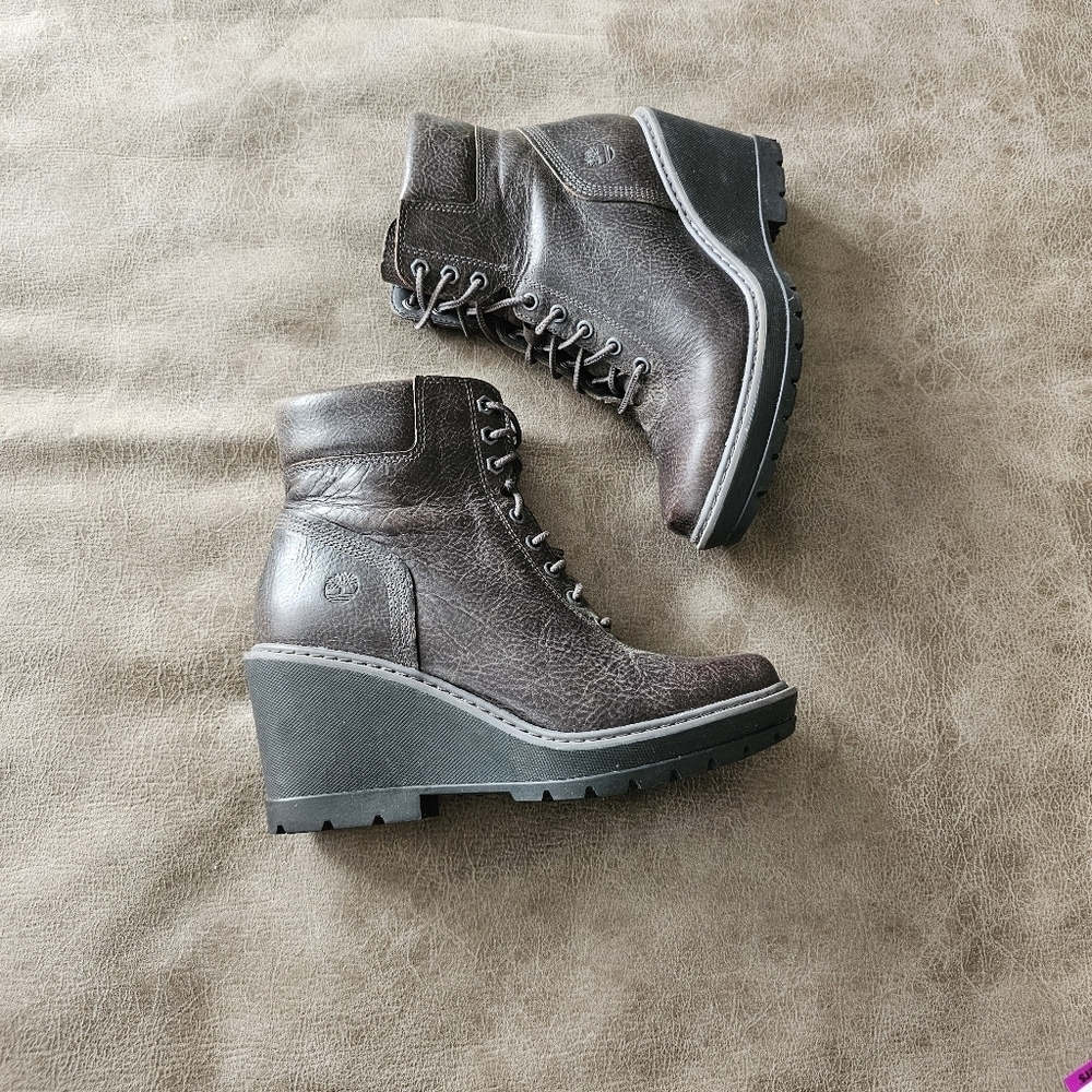 Timberland Brown Lace-Up Wedge Ankle Boots